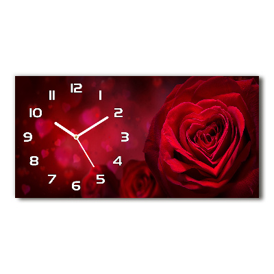 Horloge horizontale en verre Rose cœur rouge