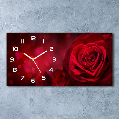 Horloge horizontale en verre Rose cœur rouge