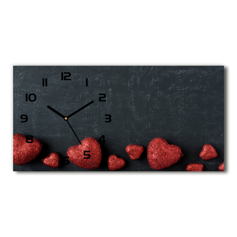 Horloge horizontale en verre Coeurs sur un tableau noir