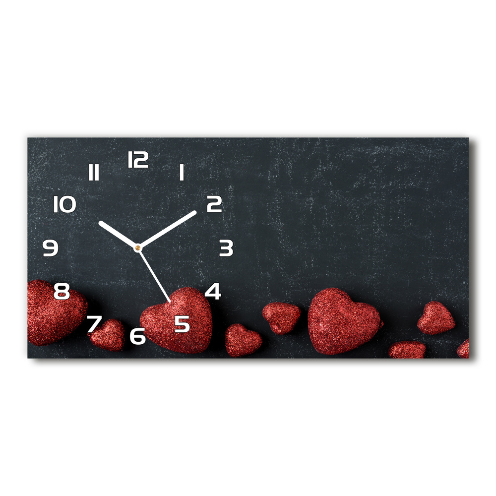 Horloge horizontale en verre Coeurs sur un tableau noir