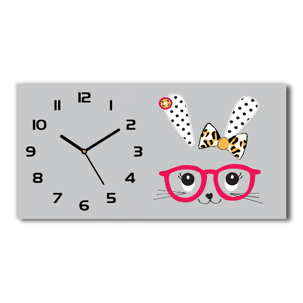Horloge murale horizontale Lapin avec des lunettes