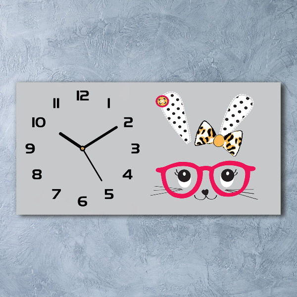 Horloge murale horizontale Lapin avec des lunettes