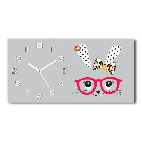 Horloge murale horizontale Lapin avec des lunettes