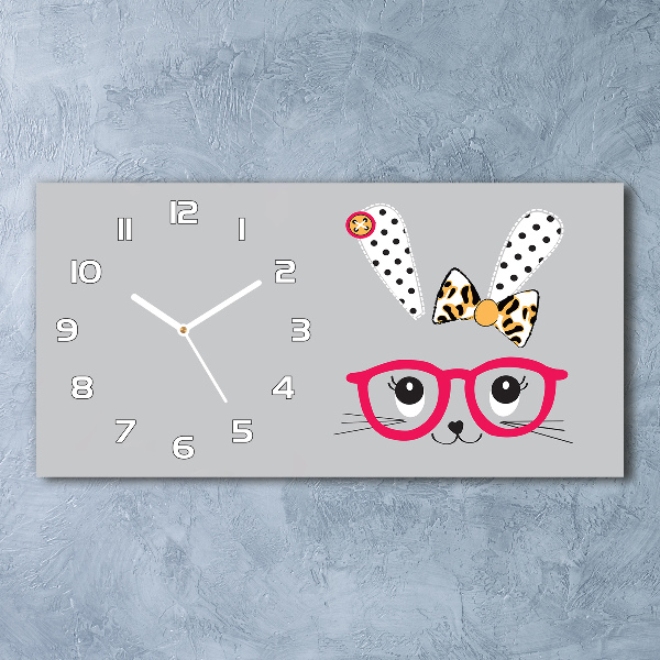 Horloge murale horizontale Lapin avec des lunettes