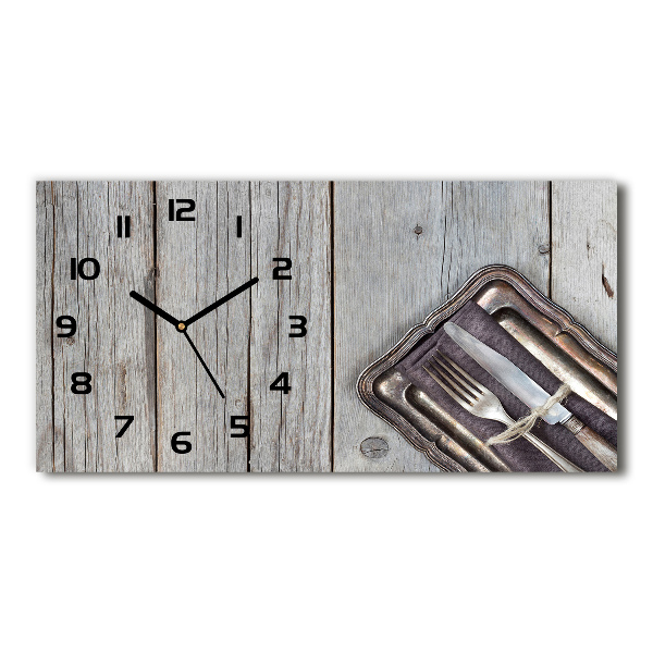 Horloge murale horizontale Couverts sur planche