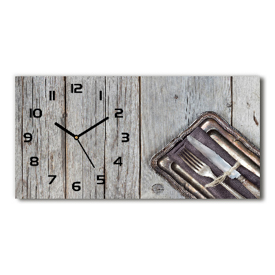 Horloge murale horizontale Couverts sur planche