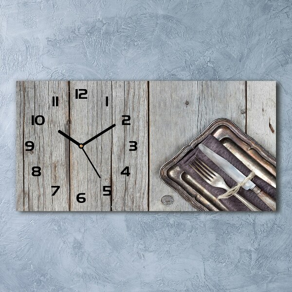 Horloge murale horizontale Couverts sur planche