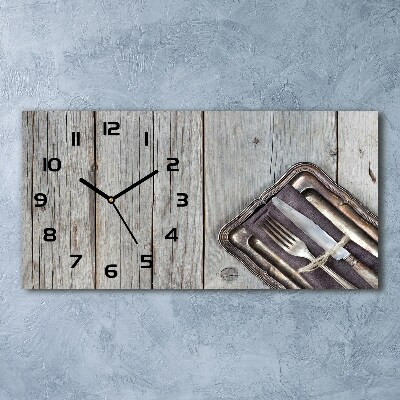 Horloge murale horizontale Couverts sur planche