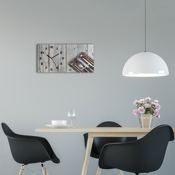 Horloge murale horizontale Couverts sur planche