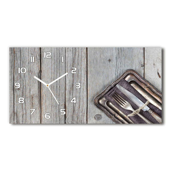 Horloge murale horizontale Couverts sur planche