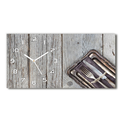 Horloge murale horizontale Couverts sur planche