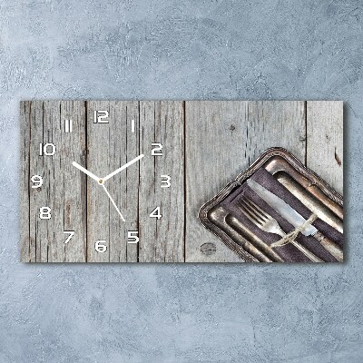 Horloge murale horizontale Couverts sur planche
