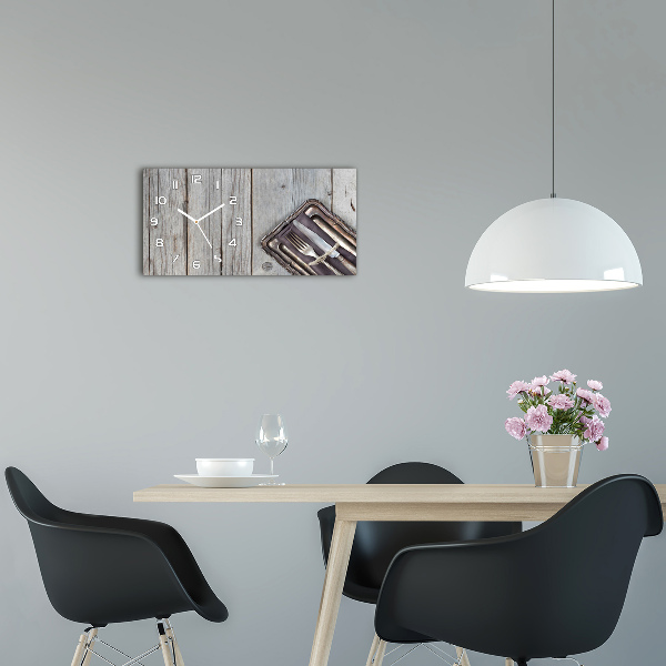 Horloge murale horizontale Couverts sur planche