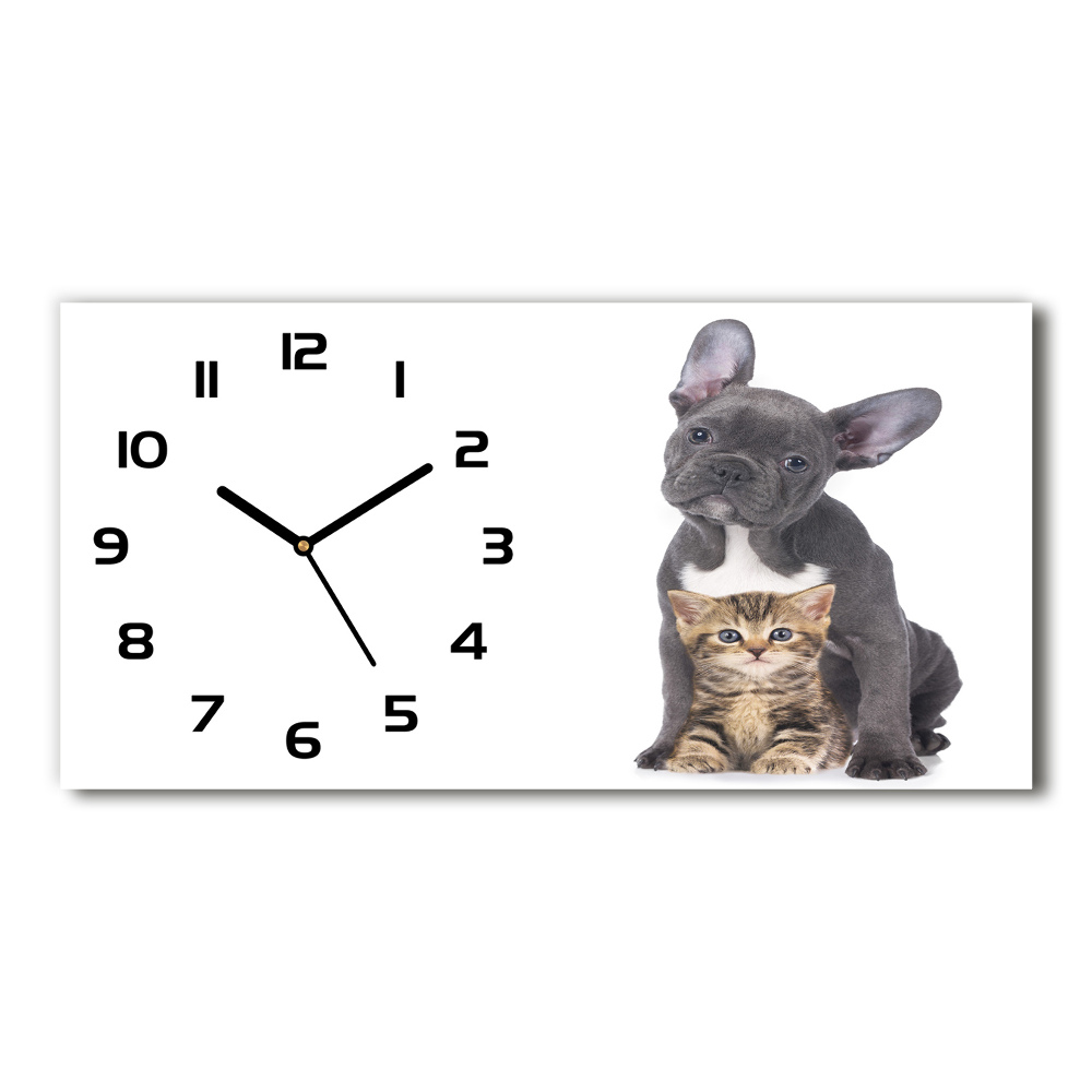 Horloge murale horizontale Chien et chat