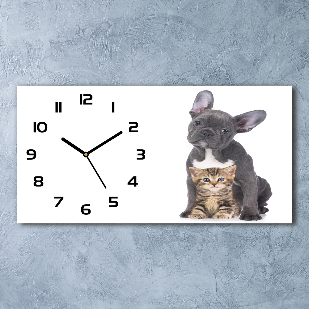 Horloge murale horizontale Chien et chat