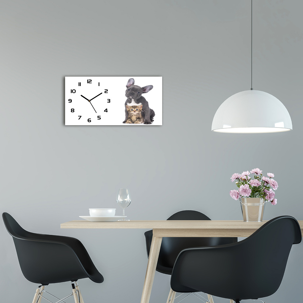 Horloge murale horizontale Chien et chat