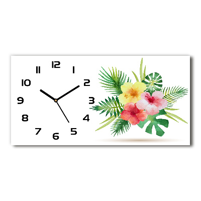 Horloge horizontale en verre Fleurs hawaïennes