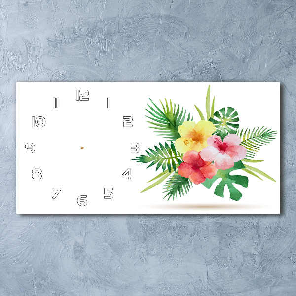 Horloge horizontale en verre Fleurs hawaïennes