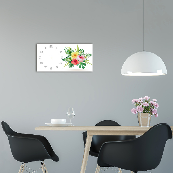 Horloge horizontale en verre Fleurs hawaïennes