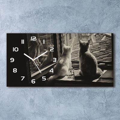 Horloge rectangulaire horizontale Chats à la fenêtre