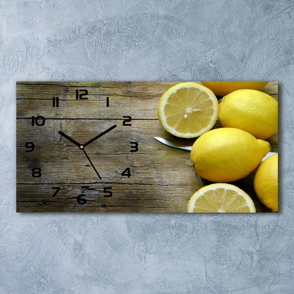 Horloge horizontale en verre Citrons sur bois