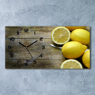 Horloge horizontale en verre Citrons sur bois