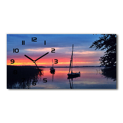 Horloge murale horizontale Bateaux à voile au coucher du soleil