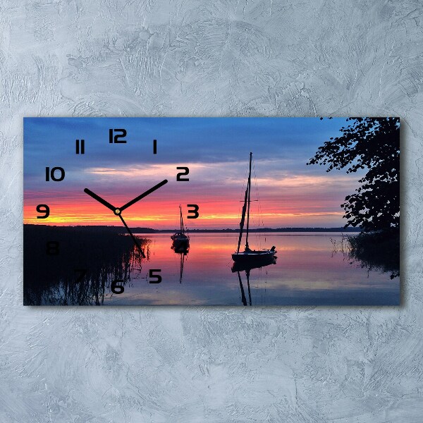 Horloge murale horizontale Bateaux à voile au coucher du soleil