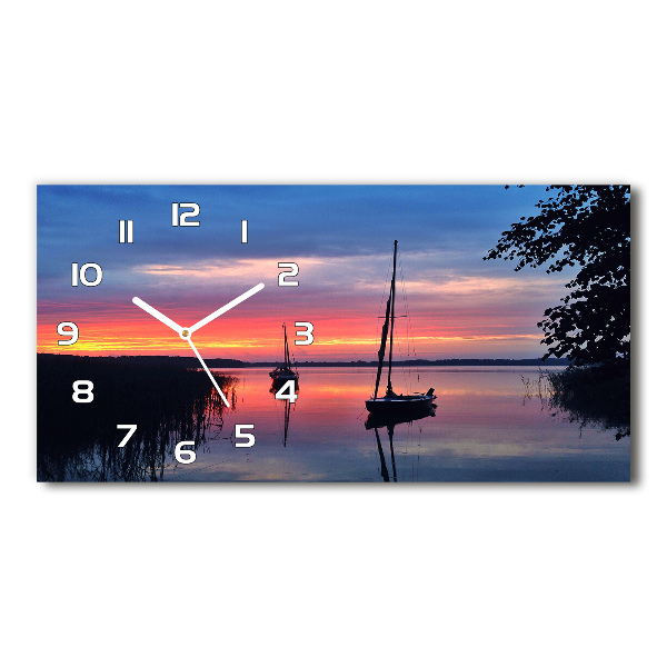 Horloge murale horizontale Bateaux à voile au coucher du soleil