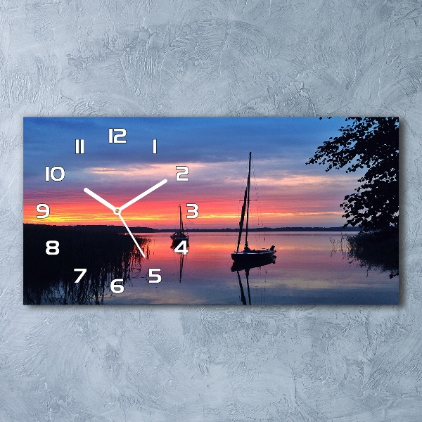 Horloge murale horizontale Bateaux à voile au coucher du soleil