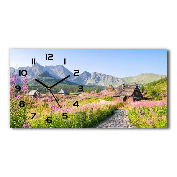 Horloge horizontale en verre Chalets dans les montagnes