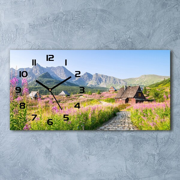 Horloge horizontale en verre Chalets dans les montagnes