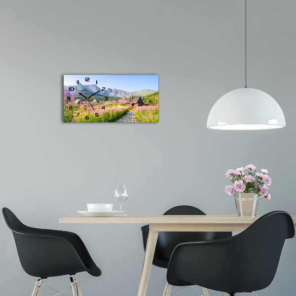Horloge horizontale en verre Chalets dans les montagnes