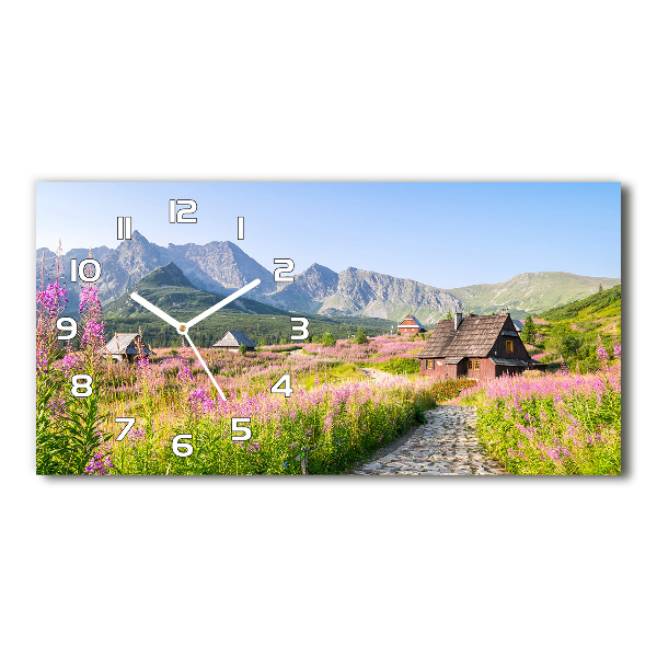 Horloge horizontale en verre Chalets dans les montagnes