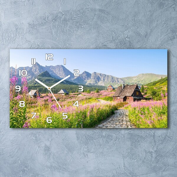 Horloge horizontale en verre Chalets dans les montagnes