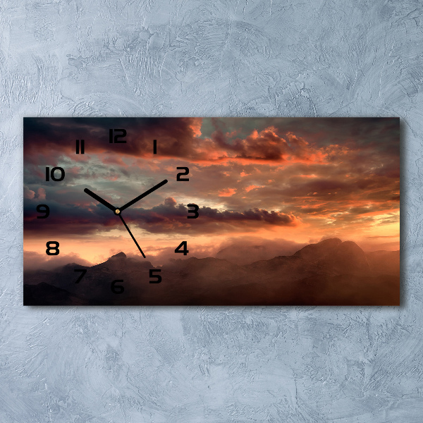 Horloge murale horizontale Coucher de soleil en montagne