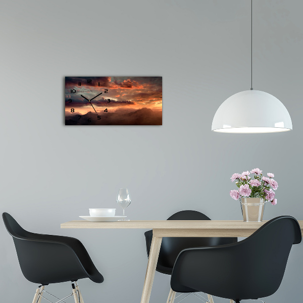 Horloge murale horizontale Coucher de soleil en montagne