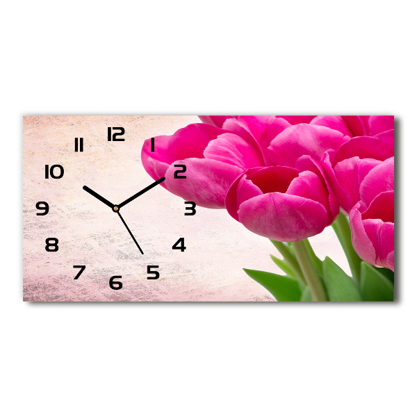 Horloge horizontale en verre Tulipes roses