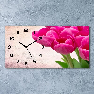 Horloge horizontale en verre Tulipes roses