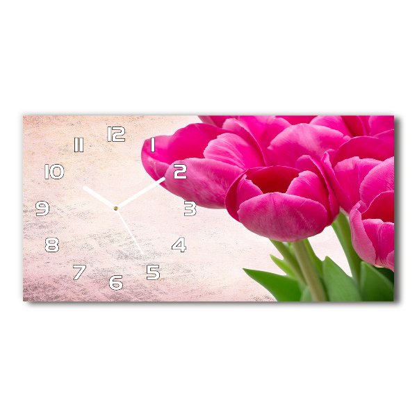 Horloge horizontale en verre Tulipes roses