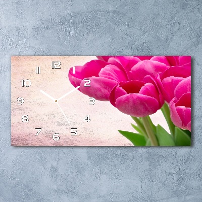 Horloge horizontale en verre Tulipes roses