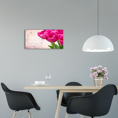 Horloge horizontale en verre Tulipes roses