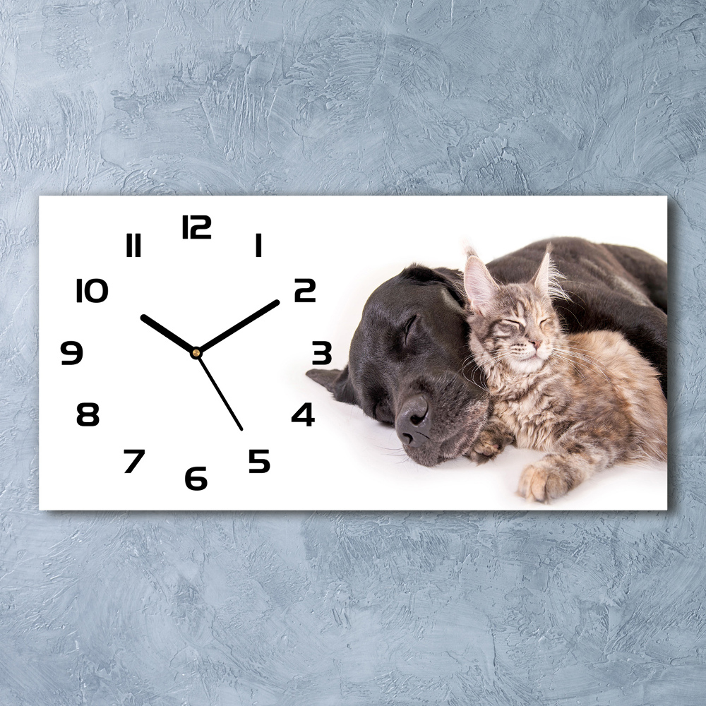 Horloge horizontale Chien avec chat