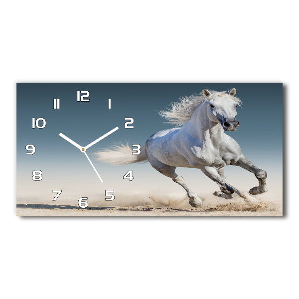 Horloge rectangulaire horizontale Cheval blanc au galop