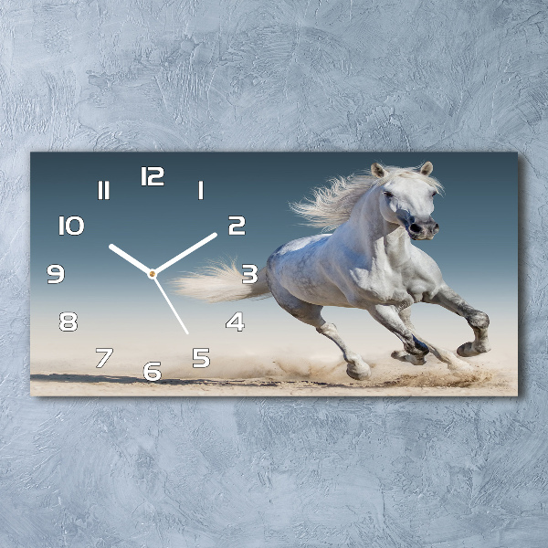 Horloge rectangulaire horizontale Cheval blanc au galop