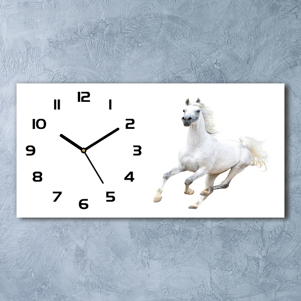 Horloge horizontale en verre Cheval arabe blanc