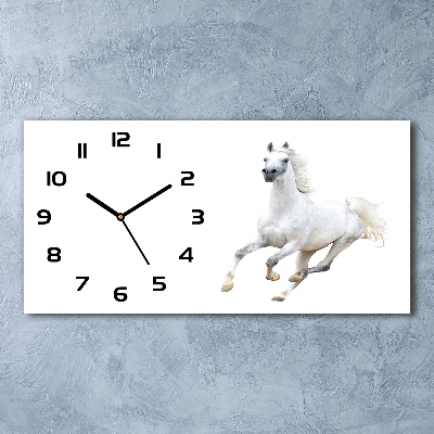 Horloge horizontale en verre Cheval arabe blanc