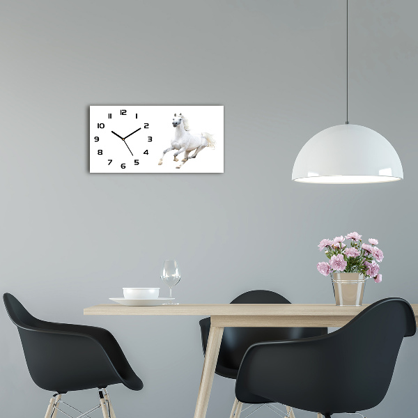 Horloge horizontale en verre Cheval arabe blanc