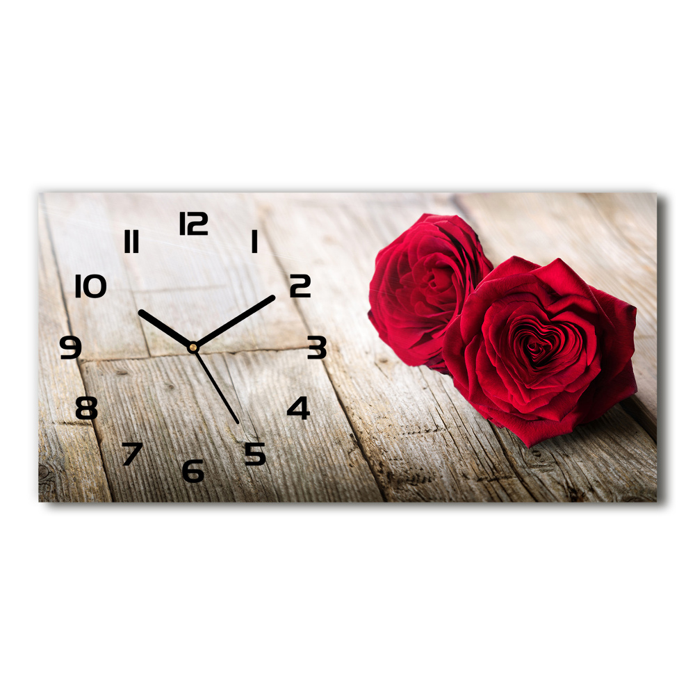 Horloge murale horizontale Roses sur bois