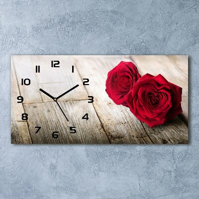 Horloge murale horizontale Roses sur bois